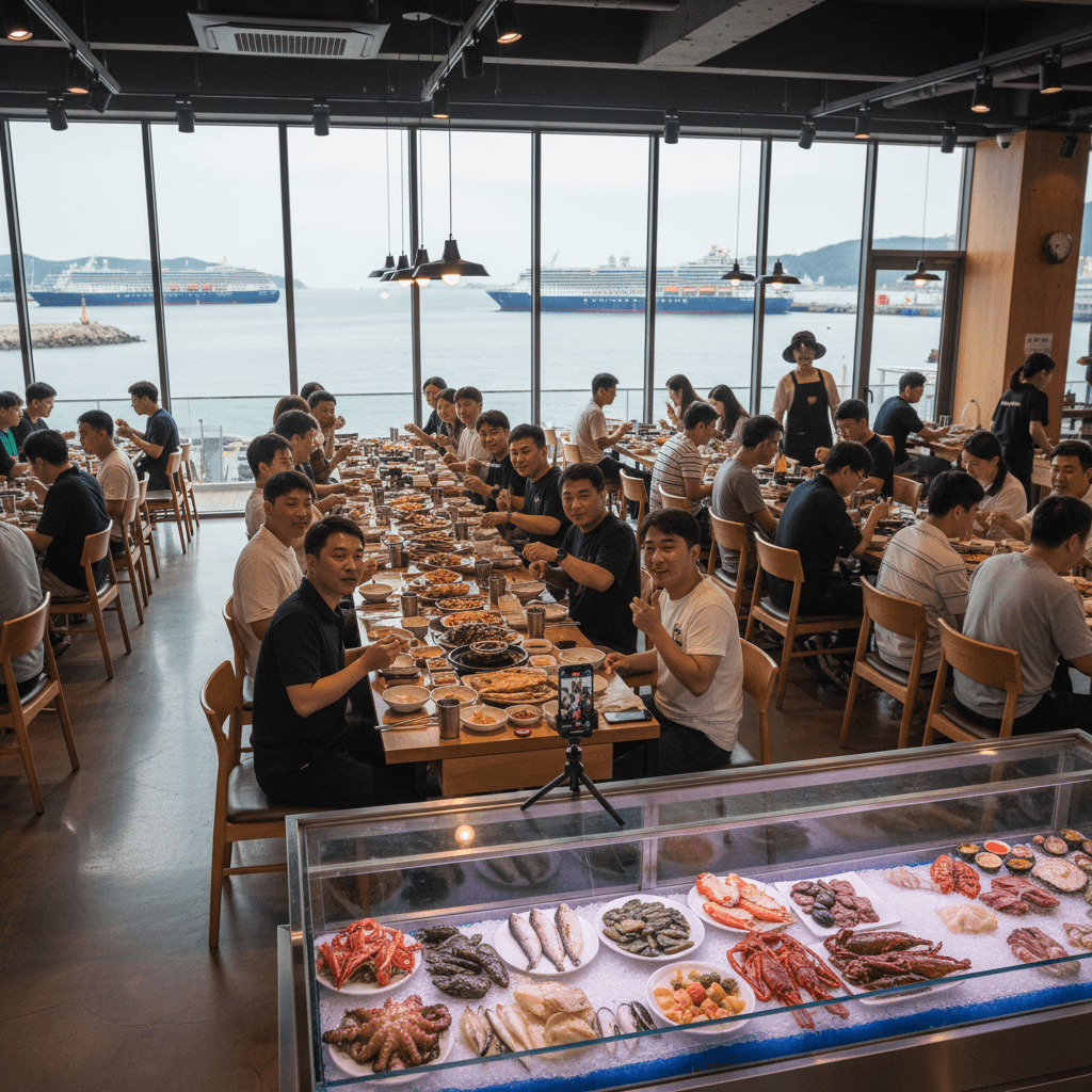 부산 해물식당, 도우인 라이브로 크루즈 당일 고객 잡는 법